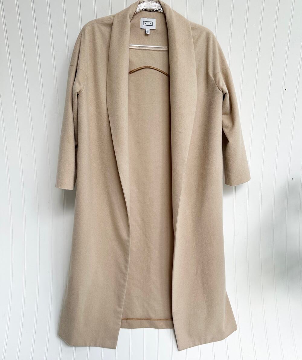 AYR Camel Wool Coat The Robe Jacket Tan Hair Shawl Collar Blend Longline XS/S=
